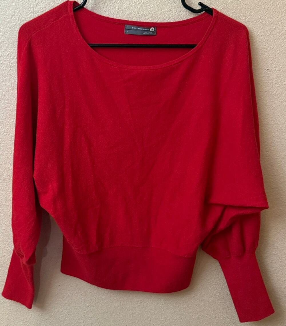 Anthropologie Denise Dolman-Sleeved Sweater red S effortless romantic chic